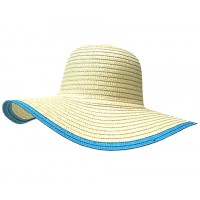 Hats – 12 PCS Wide Brim Hat - Paper Straw Wide Brim Hat - Turquoise Trim - HT-ST1061TU